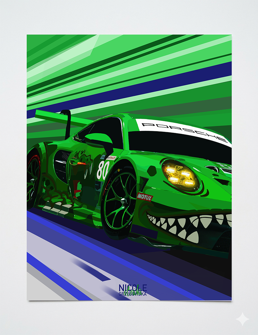 Plakat Porsche 911 GT3R Dino – motorsport dekoracja ścienna