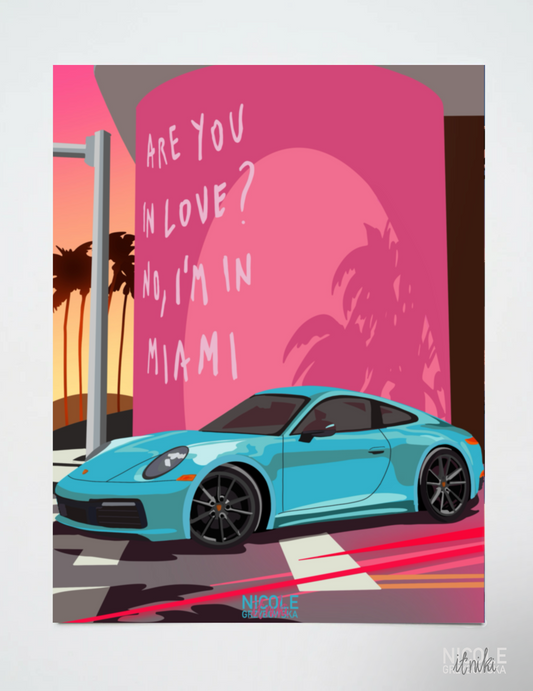 Plakat Porsche 911 Miami Sun