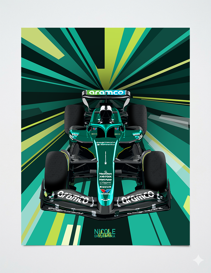 Plakat F1 Aston Martin – minimalistyczny poster motoryzacyjny